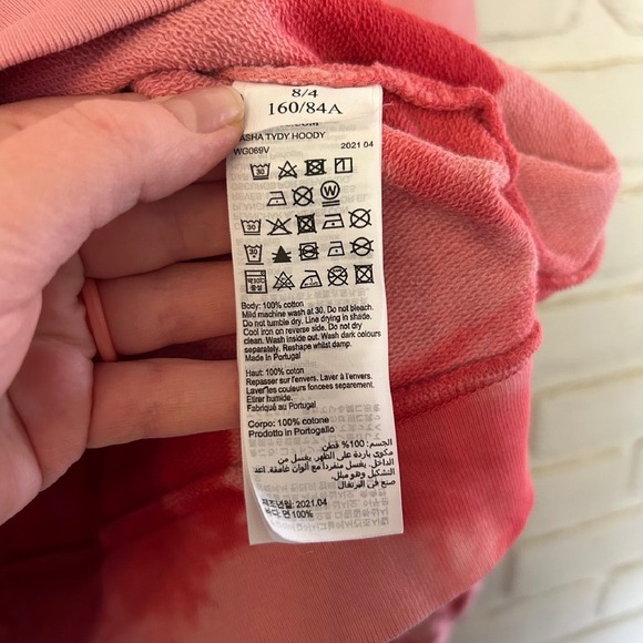 AllSaints Cropped Pink Ti-dye Cotton Pullover Hoodie Women's US size 4 or Small - Picture 6 of 7